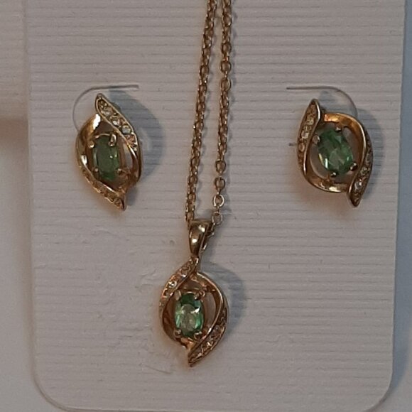 Avon Jewelry - Vintage Avon Prasiolite Stone Necklace/Earring Set Gold Tone